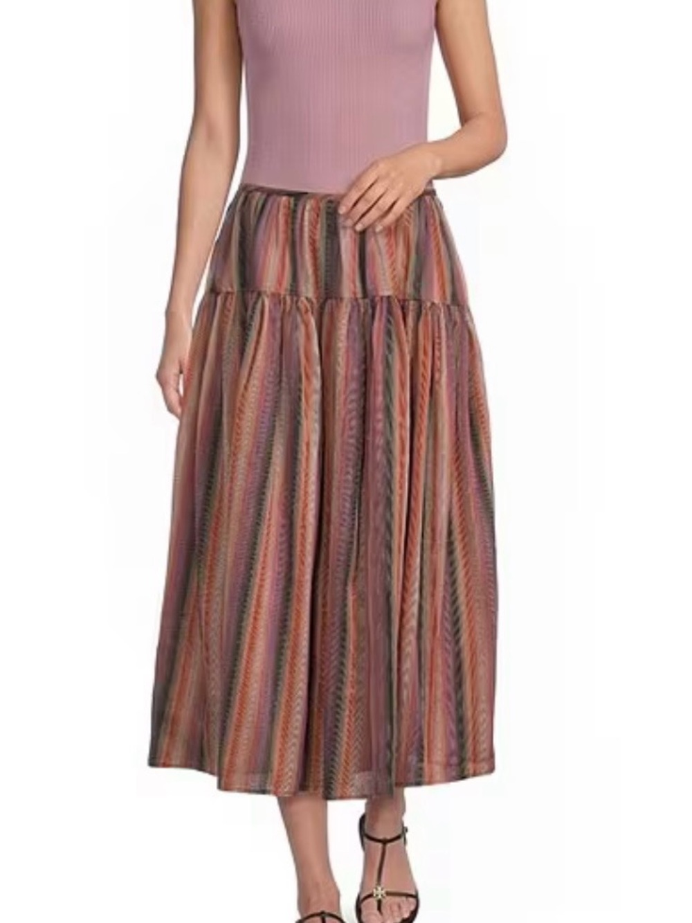 Topshop Multicolor Striped Taffeta Maxi Skirt - Pink/Tan Hues